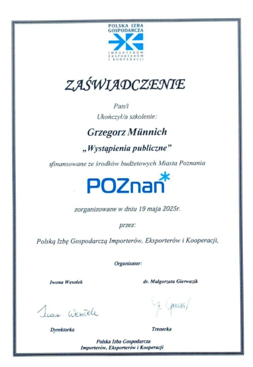 Wystąpienia publiczne Grzegorz Münnich